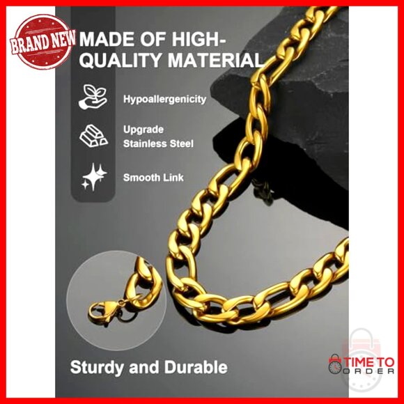 Stainless Steel Figaro Chain Necklace Unisex 18-30 Inch 3-12mm Width - Picture 2 of 7